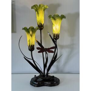 Vintage Dale Tiffany 3-Light Lily Lamp w/ Dragonfly